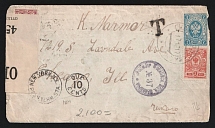 1917 Moscow Censorship, WWI Censored cover from Moscow to United States with violet round censor handstamp 'Viewed by censor 37' and Postage Due handstamp