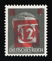 1945 NAUMBURG Local Issue 12pf, Germany, Overprint on Hitler's head (Mi. 2, Red Overprint, Signed, CV $590, MNH)