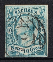 1856-63 10ngr Saxony, German States, Germany (Mi. 13, Used, CV $390)