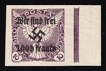 1938 100h on 10h Occupation of Rumburg, Sudetenland, Germany (Mi. 19, Margin, Violet Control Strip, Signed, CV $100, MNH)