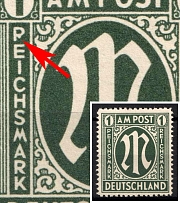 1945-46 1rm British and American Zones of Occupation, Germany (Mi. 35 I, 1-st 'R' damaged in 'Reichsmark', CV $70)