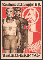 1937 'SA National Competition in Berlin 13-15.08.1937', Propaganda Postcard, Third Reich Nazi Germany