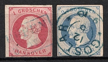 1858 Hannover, German States, Germany (Mi. 14 - 15, Used, CV $80)