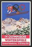 1936 'IV Olympic winter games Garmisch-Partenkirchen, 6-16 February 1936', Propaganda Postcard, Third Reich Nazi Germany