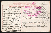 1915 Moscow Committee of the Russian Red Cross Society WWI postcard to Moscow with violet medical handstamp