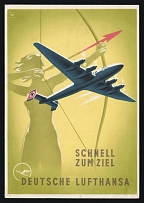 1939 'Get to your Destination Quickly Deutsche Lufthansa', Propaganda Postcard, Third Reich Nazi Germany