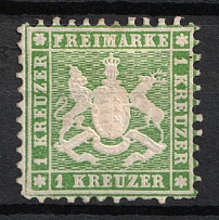 1863 1kr Wurttemberg, German States, Germany (Mi. 25, CV $70)