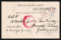 1914-17 Petrograd Censorship, WWI Censored POW postcard to Austria with violet boxed censor handstamp 'DC Petrograd' and Austria cs