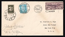 1932 USA New York Air Mail Round-the-World flight mixed franking souvenir cover via Germany Berlin and Russia USSR Minsk signed by pilots Jimmie Mattern and Bennett Griffin. Only 10 covers were delivered