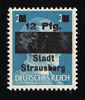 1945 STRAUSBERG Local Issue 12pf, Germany, Overprint on Hitler's head (PROOF, Signed, MNH)