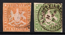 1857 Wurttemberg, German States, Germany (Mi. 7 - 8, Used, CV $120)