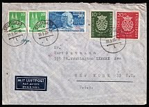 1950 (29 Sep) German Federal Republic, British and American Zones of Occupation, Germany, Airmail Cover from Stuttgart to New York franked with full sets of Mi. 121 - 122 and 116, and pair of Mi. 80 (CV $340)