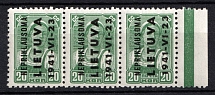 1941 20k Lithuania, German Occupation, Germany, Strip (Mi. 5, Margin, Green Control Strip, CV $20, MNH)