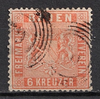 1860-61 6kr Baden, German States, Germany (Mi. 11, Canceled, CV $130)