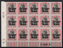 1916-18 50c Belgium, German Occupation, Germany, Block (Mi. 20 b I, 20 b I HAN A, Corner Margin, Plate Numbers, CV $170, MNH)