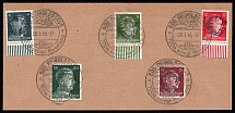 1945 BAD REIBOLDSGRUN Local Issue 4pf - 50pf on piece, Germany, Overprint on Hitler's head (Margins, Commemorative Cancellation)