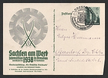 1938 'Saxony at work. Annual exhibition in Dresden', Propaganda Postal stationery, Third Reich Nazi Germany