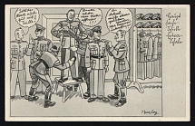 1936-1944 'Preparations before the parade' Military Caricature Propaganda Postcard, Third Reich Nazi Germany, Mint