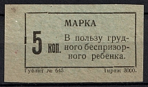 1920s Ulyanovsk (Simbirsk) In favor of a homeless infant Children's Aid 5 kop. charity stamp Soviet Russia USSR