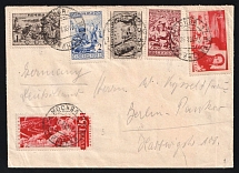 1935 Russia USSR Moscow Air Mail cover fr. 3k Arctic O. Schmidt + 4 stamps Ethnic + 2 stamps Outbreak of WWI to Berlin Germany