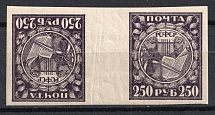 1921 300R RSFSR, Russia, Tete-beche: Left Stamp Inverted (Zag. 10 Tf, Ordinary Paper, CV $50, MNH)