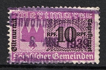 1939 10rpf Third Reich, Germany, Revenue, Token of Saxon Communities with Overprint 'Valid Only with a Day Stamp' (Used)