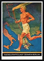 1936 'Torch Relay Race Olympics-Berlin', Propaganda Postcard, Third Reich Nazi Germany