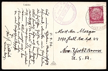 1936 (7 Apr) Third Reich, Germany, Sea Post Postcard to New York franked with 15pf