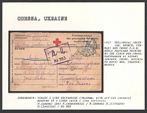 1917 Trilingual (Russian, French, German) Red Cross P.O.W. Reply Postcard printed by the Czech Red Cross postmarked at Vetrny, Jenikov, to Kryvi Rog, Cherson, Russia Cechy, Austria. ODESSA