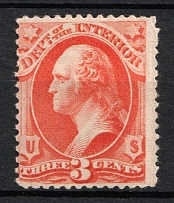 1873 3c Washington, Official Mail Stamps 'Interior', United States, USA (Scott O17, Vermilion, CV $80)