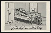 1936-1944 'Greetings from the dark place' Military Caricature Propaganda Postcard, Third Reich Nazi Germany, 1st printing