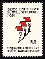 1934 'German Settlement Exhibition Munich 1934. Built Settlement Hall Exhibition', Propaganda Label Stamp, Third Reich Nazi Germany