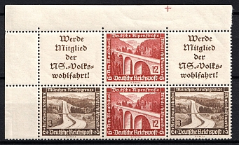 1936 Third Reich, Germany, Se-tenant, Zusammendrucke, Block (Mi. W 112, W 116, Corner Margin, CV $60, MNH)