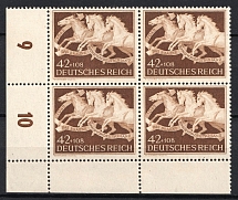 1942 42pf Third Reich, Germany, Block of Four (Mi. 815, Full Set, Corner Margin, Plate Numbers, CV $80, MNH)