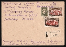 1933 Russia USSR Leningrad registered cover fr. charity 10+2k Homeless Children Aid x 2 + 15k def to Herisau Switzerland Schweiz Suisse