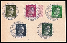 1945 LIECHTENSTEIN Local Issue 30pf - 80pf on piece, Germany, Overprint on Hitler's head (Commemorative Cancellation)