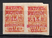 1919-20 15r on 1k Batum, British Occupation, Russia, Civil War, Pair (Sc. 22 var, Lyapin A22 var, Certificate, Lilac Red Overprint, CV $300+, MNH)