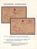 1918 Return Portions of Trilingual (Russian, German, French) Red Cross P.O.W. Reply Postcards, from Chabarovsk, Siberia, Russia to Vienna, Austria. VLADIVOSTOK Censorship: Black rectangle (35 x 24 mm) reading in 3 lines