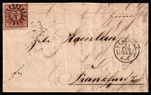 1856 (15 Feb) Bavaria, German States, Germany, Cover from Wurzburg to Frankfurt franked with 6kr (Mi. 4 II, CV $40)