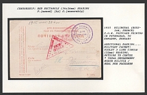 1915 Bilingual (Russian, French) P.O.W. Postcard printed in Petrograd, to Komarom, Hungary.  Censorship: red rectangle (36 x 26 mm) reading