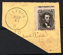 1866 15c Lincoln on piece, United States, USA (Scott 77, Black, SHIFTED Perforation, Used, CV $175)