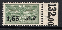 1,65RM Third Reich, Germany, Revenue, Vacation Worker Tax (Plate Number '132', Margin)