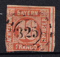 1858 18kr Bavaria, German States, Germany (Mi. 7, Canceled, CV $310)