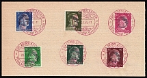 1945 BAD REIBOLDSGRUN Local Issue 25pf - 60pf on piece, Germany, Overprint on Hitler's head (Red Postmarks, Commemorative Cancellation)