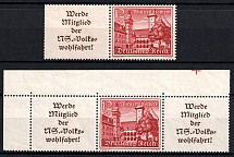 1939 Third Reich, Germany, Se-tenants, Zusammendrucke (Mi. W 140 - W 141, CV $70, MNH)