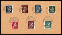 1945 MULSEN ST. JACOB Local Issue 1pf - 16pf on piece, Germany, Overprint on Hitler's head (Commemorative Cancellation)