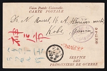 (1906) Japan Russo-Japanese War censored POW free stationery card to Russian prisonner of war in Hamadera Camp (Kobe-Osaka region) Russia