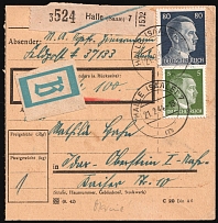 1944 (21 Feb) Halle (Saale), Third Reich, Germany, Parcel Card, Field Post Feldpost ('Haale (Saale) 7' Handstamp, Used)