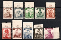 1935 Third Reich, Germany (Mi. 588 - 597, Full Set, Margins, Plate Numbers, CV $50)