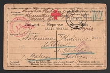 1916 Tomsk Censorship, WWI Censored POW postcard from Tomsk to Austria with red round handstamp 'Military censor' and Vienna cs